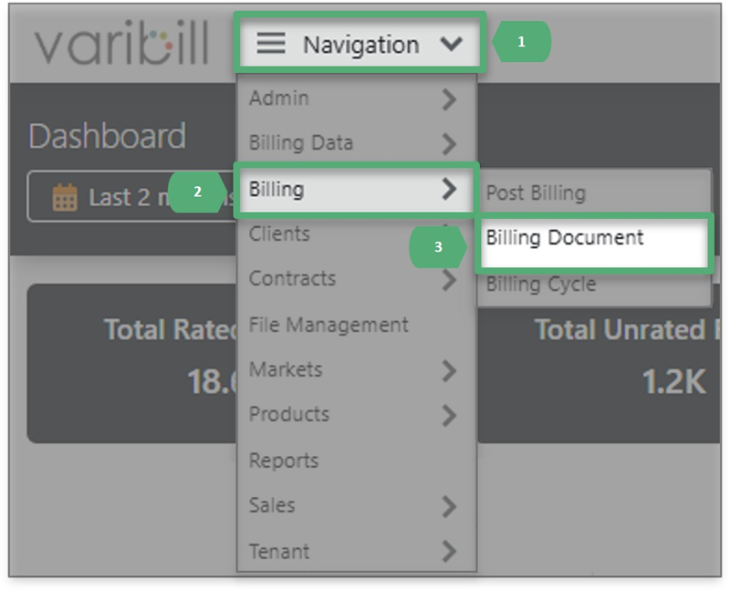 Billing navigation menu